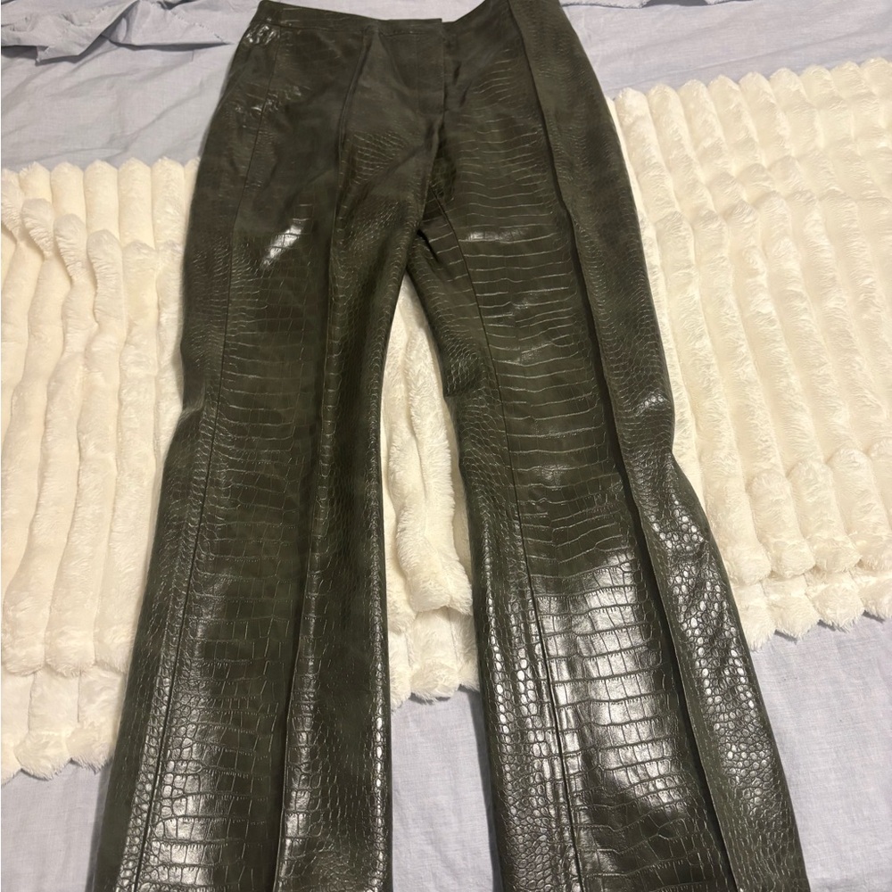 MANGO Women's Olive Green Snake Skin Pants